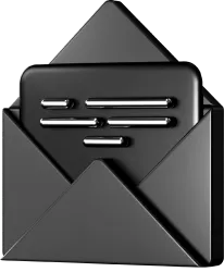 Black icon of an open envelope with a letter inside showing horizontal lines representing text.